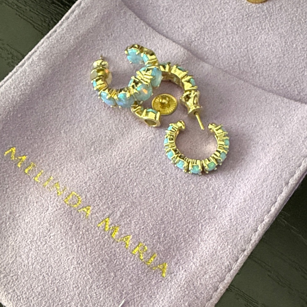 Melinda Maria Gold Hoop Earrings with Light Blue Stones